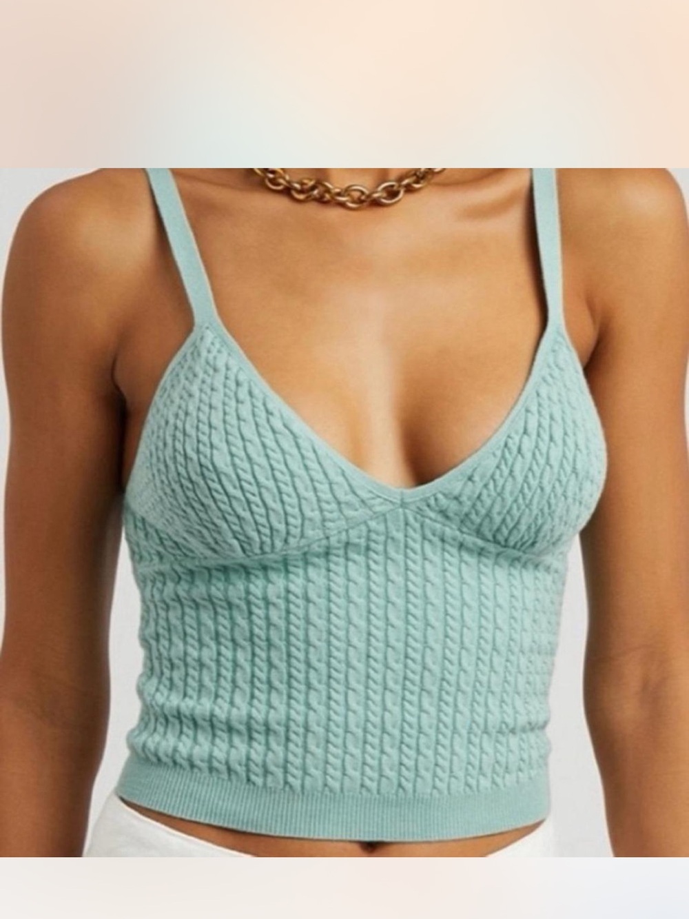 Alice + Olivia Mint Cable-Knit Cropped Tank